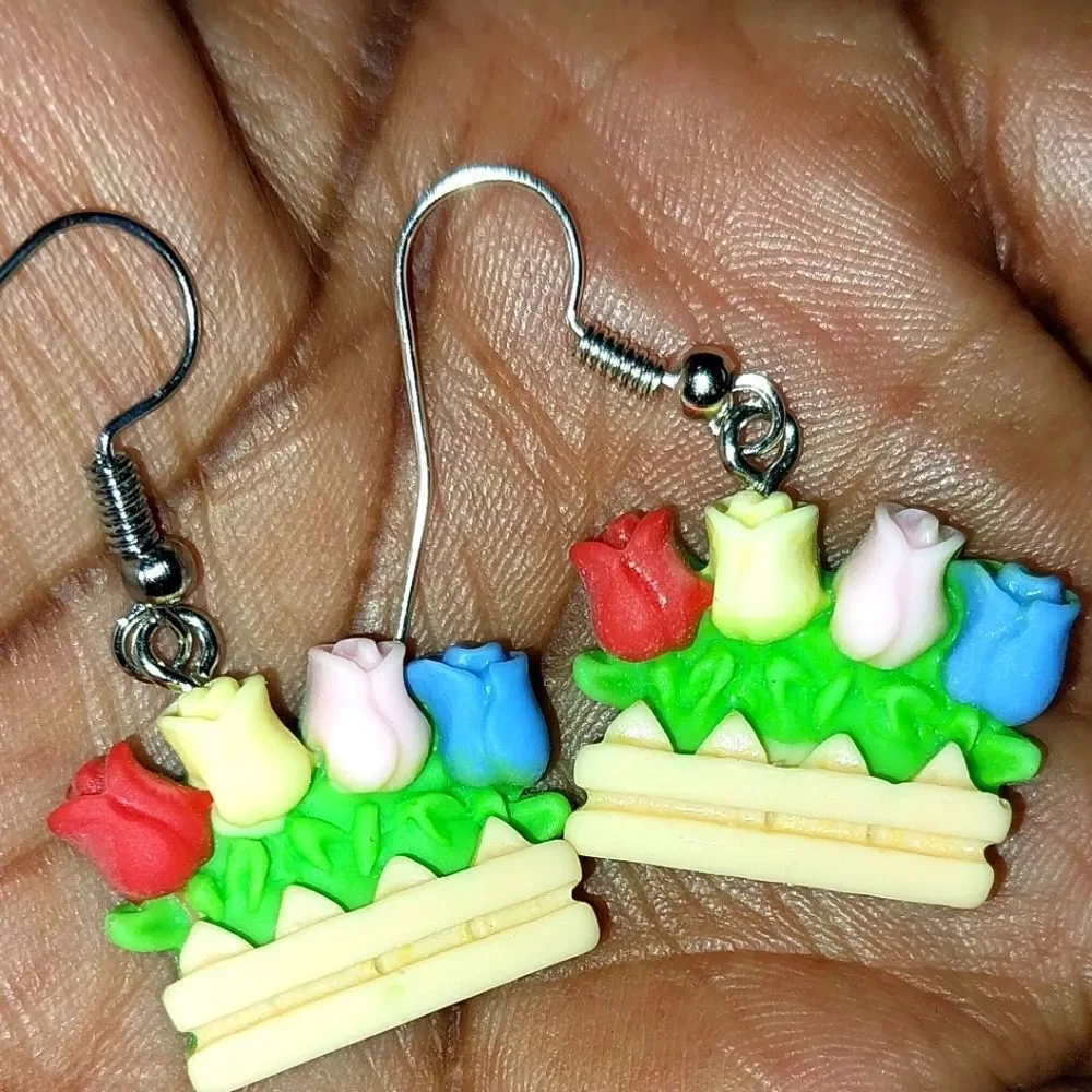 Floral Super cute, colorful, fun earrings - Picture 3 of 5